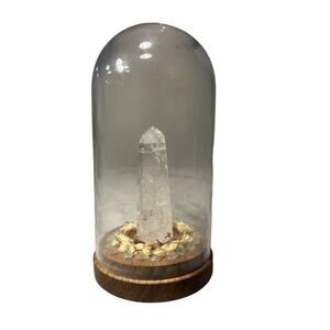Clear Quartz W/ Inclusions Stone Handmade Display Flowers Dome Glass Cloche
